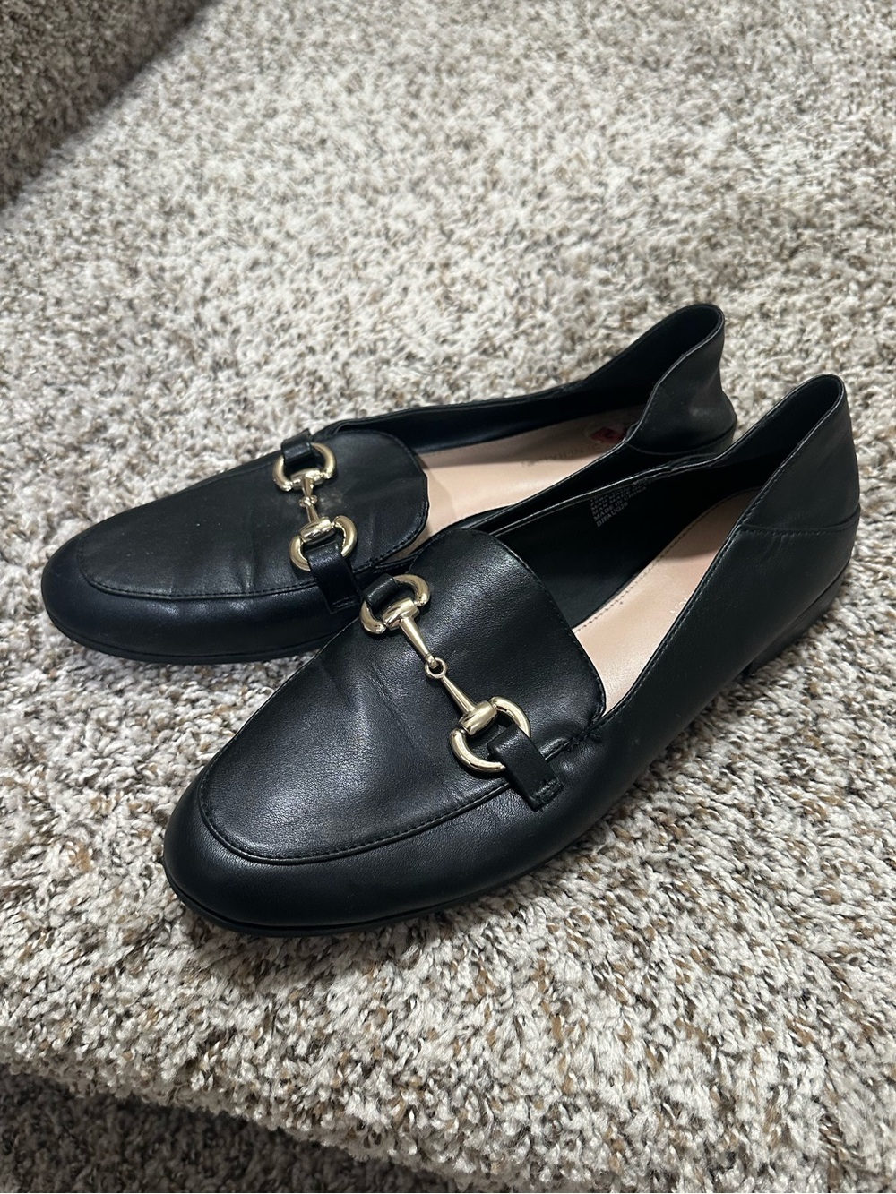 BCBGeneration Zeba Black Leather Loafers with Gold Horsebit